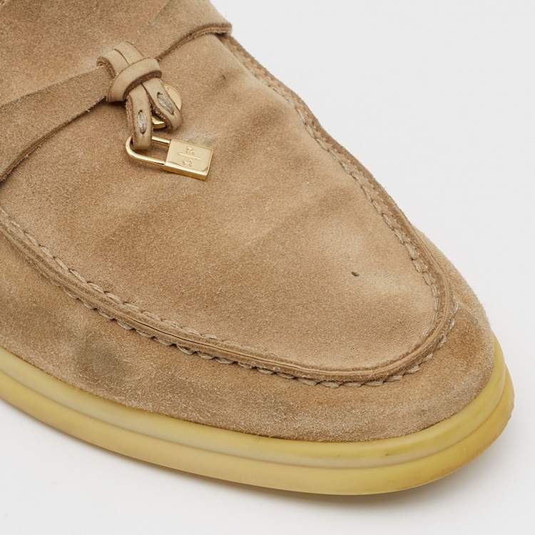 Pre Owned Loro Piana Beige Suede Summer Charms Walk  Loafers Size 35
