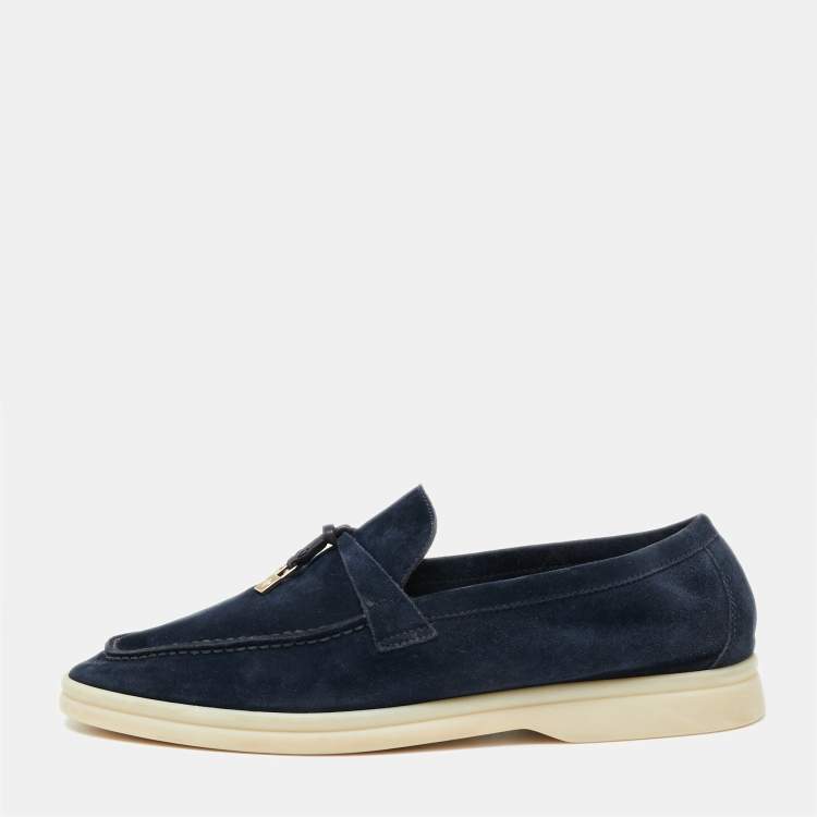 Pre Owned Loro Piana Navy Blue Suede Summer Charms Walk Slip On Loafers Size 38.5 