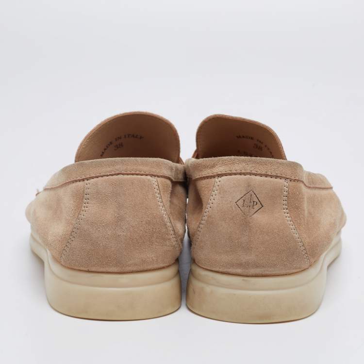 Pre Owned Loro Piana Beige Suede Summer Charms Walk Loafers Size 38