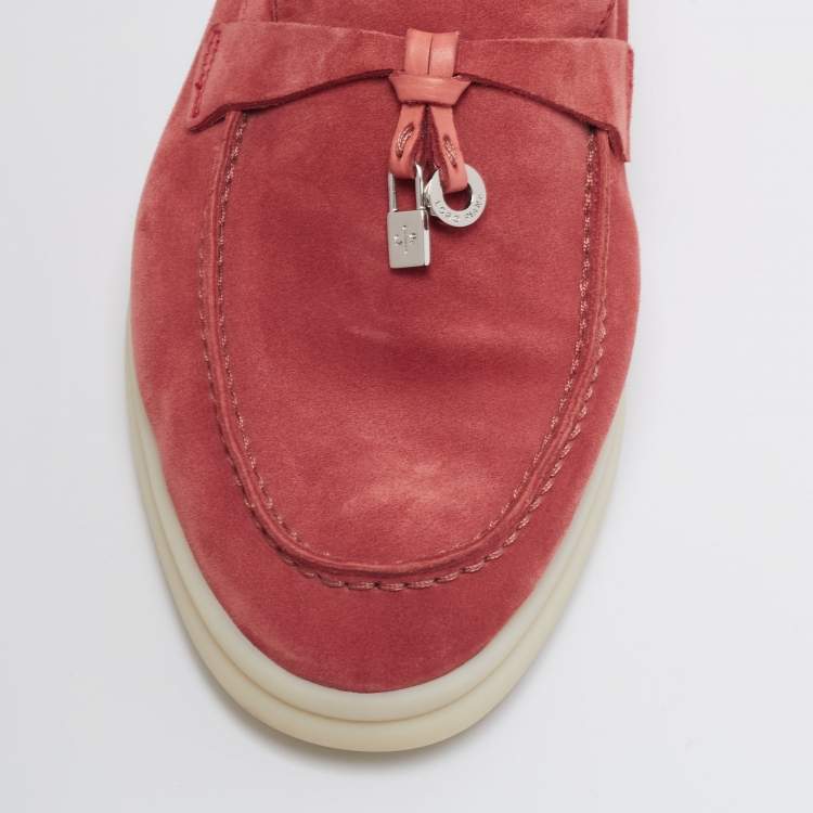 Pre Owned Loro Piana  Coral Red Suede Summer Charms Walk Loafers Size 36