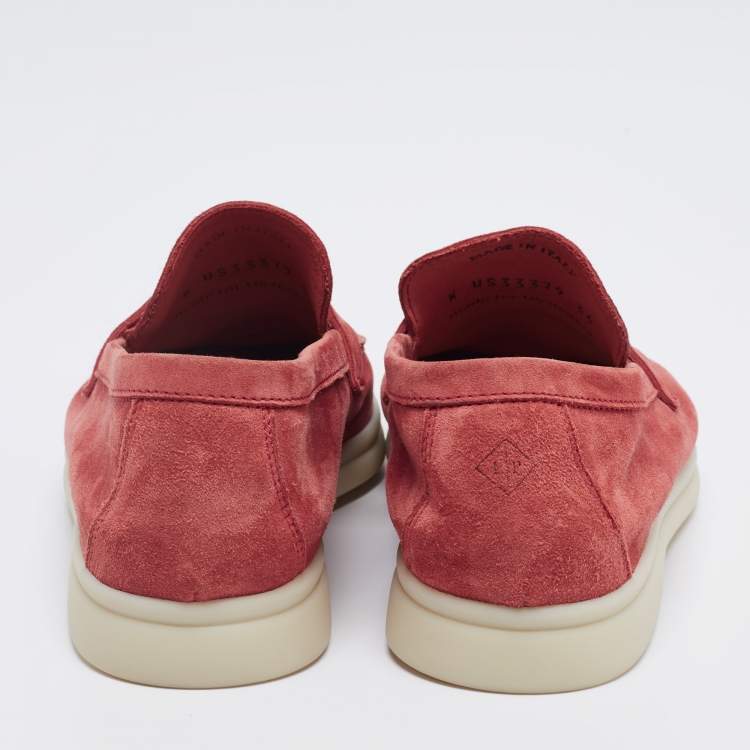 Pre Owned Loro Piana  Coral Red Suede Summer Charms Walk Loafers Size 36