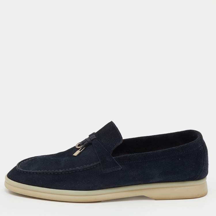 Pre Owned Loro Piana Navy Blue Suede Summer Charms Walk Slip On Loafers Size 38
