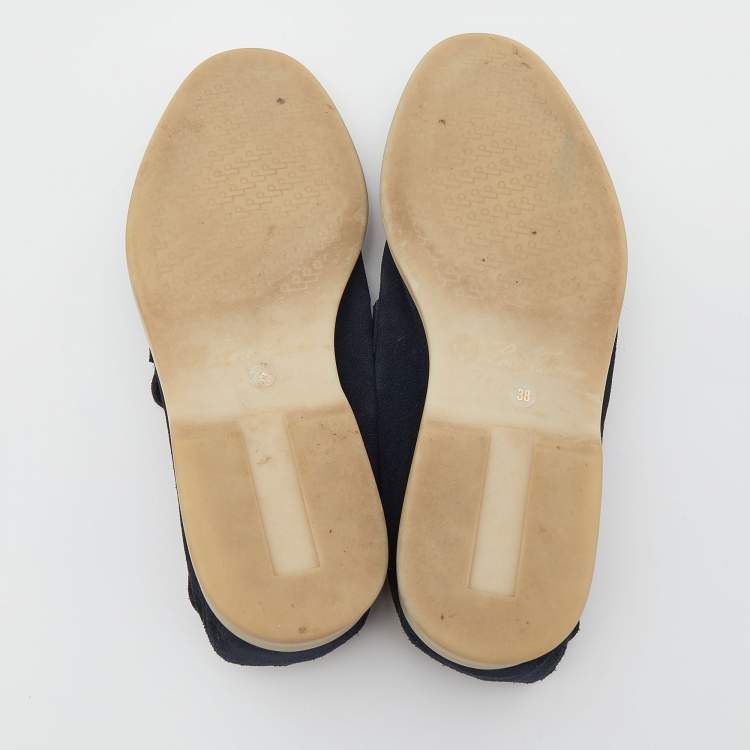 Pre Owned Loro Piana Navy Blue Suede Summer Charms Walk Slip On Loafers Size 38