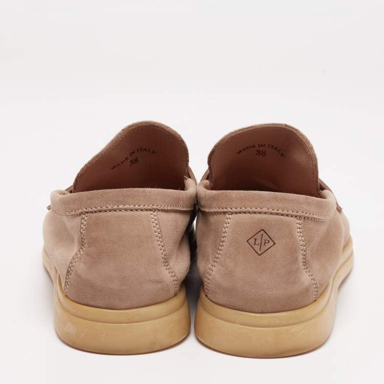 Pre Owned Loro Piana Beige Suede Summer Walk Charm Slip-On Loafers Size 38 