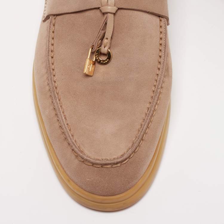 Pre Owned Loro Piana Beige Suede Summer Walk Charm Slip-On Loafers Size 38 
