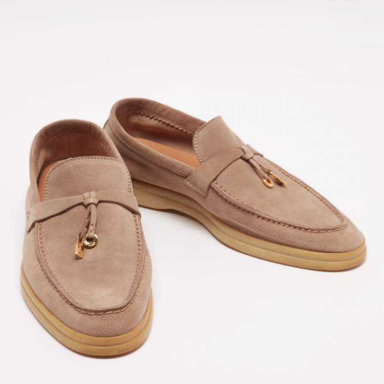 Pre Owned Loro Piana Beige Suede Summer Walk Charm Slip-On Loafers Size 38 