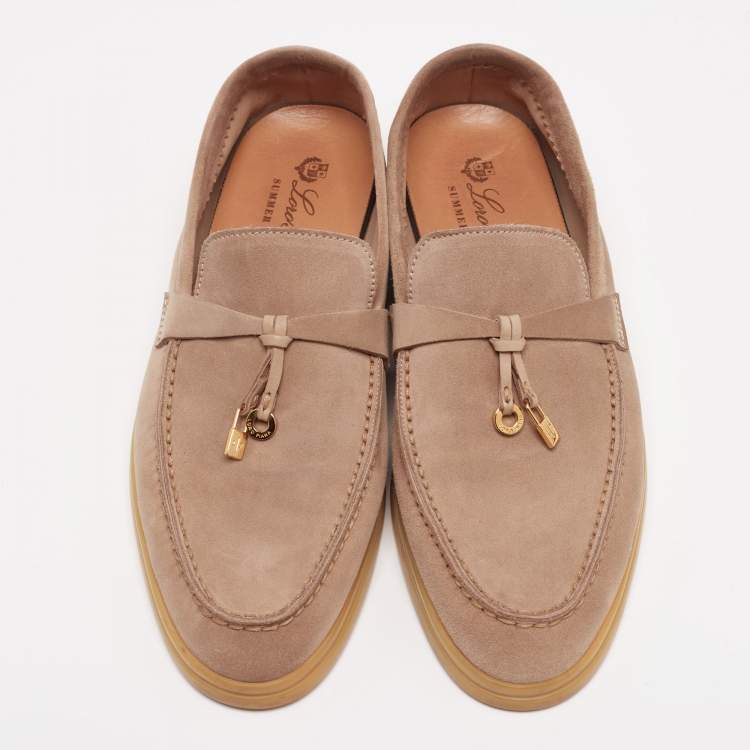 Pre Owned Loro Piana Beige Suede Summer Walk Charm Slip-On Loafers Size 38 