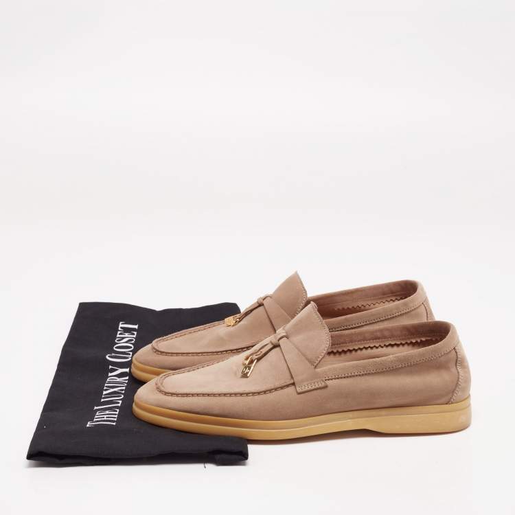 Pre Owned Loro Piana Beige Suede Summer Walk Charm Slip-On Loafers Size 38 