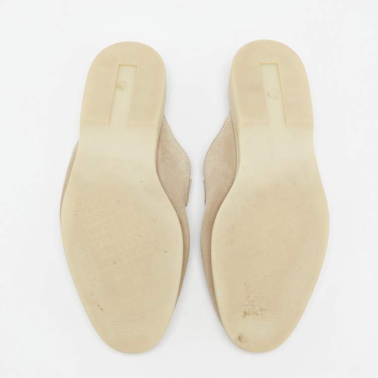 Pre Owned Loro Piana Beige Suede Babouche Charms Walk Flat Mules Size 39.5