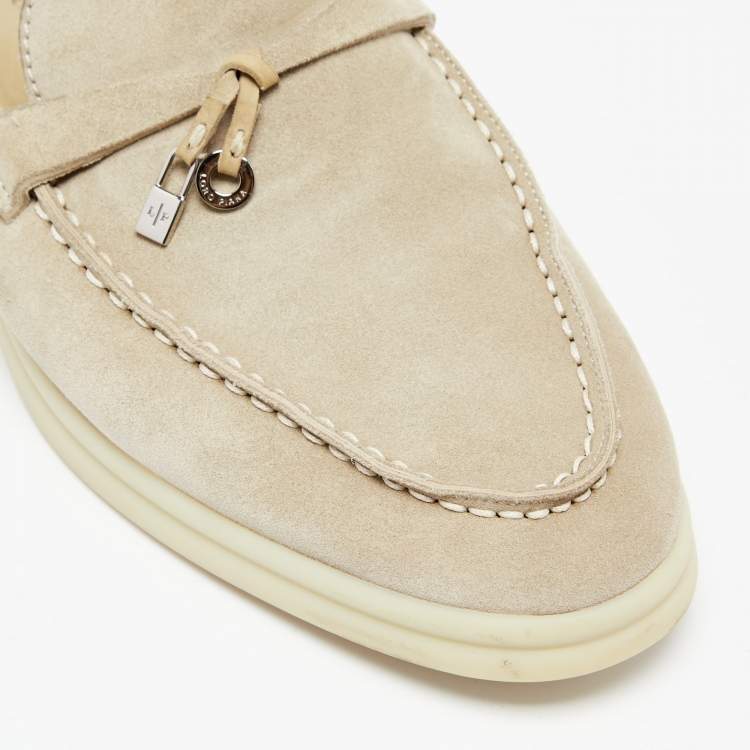 Pre Owned Loro Piana Beige Suede Babouche Charms Walk Flat Mules Size 39.5