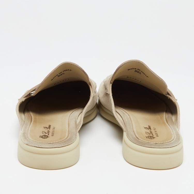 Pre Owned Loro Piana Beige Suede Babouche Charms Walk Flat Mules Size 39.5