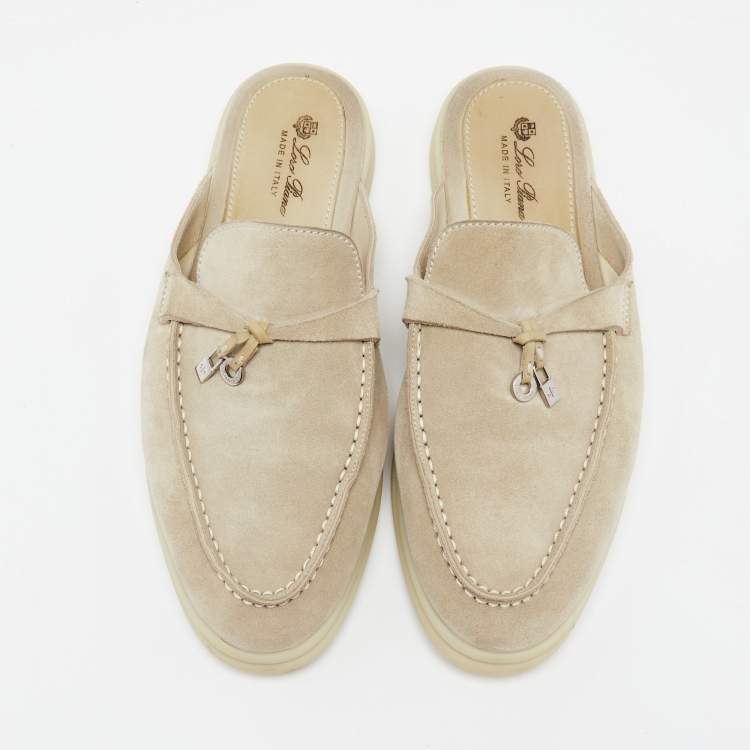 Pre Owned Loro Piana Beige Suede Babouche Charms Walk Flat Mules Size 39.5