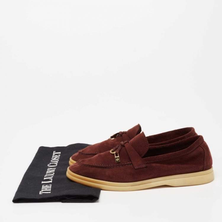 Pre Owned Loro Piana Burgundy Suede Summer Charms Walk Loafers Size 36.5