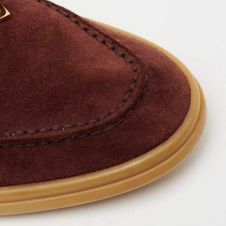 Pre Owned Loro Piana Burgundy Suede Summer Charms Walk Loafers Size 36.5