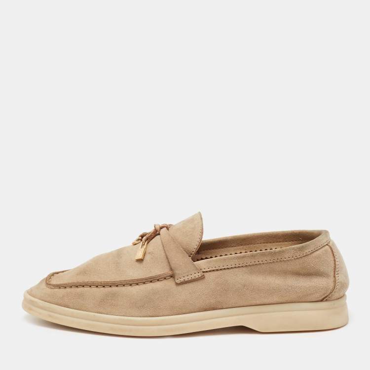 Pre Owned Loro Piana Beige Suede Summer Charms Walk Loafers Size 37.5