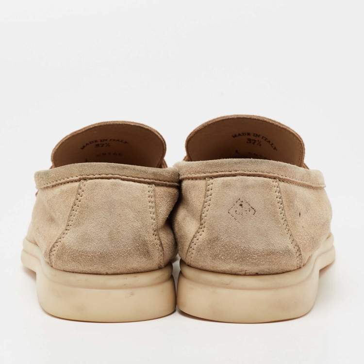 Pre Owned Loro Piana Beige Suede Summer Charms Walk Loafers Size 37.5