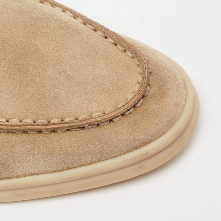 Pre Owned Loro Piana Beige Suede Summer Charms Walk Loafers Size 37.5