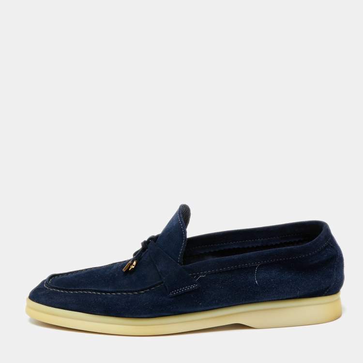 مملوكة مسبقًا Loro Piana Navy Blue Suede Summer Charms Walk Slip On Loafers Size 40