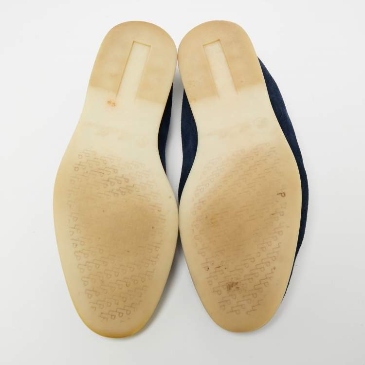 مملوكة مسبقًا Loro Piana Navy Blue Suede Summer Charms Walk Slip On Loafers Size 40