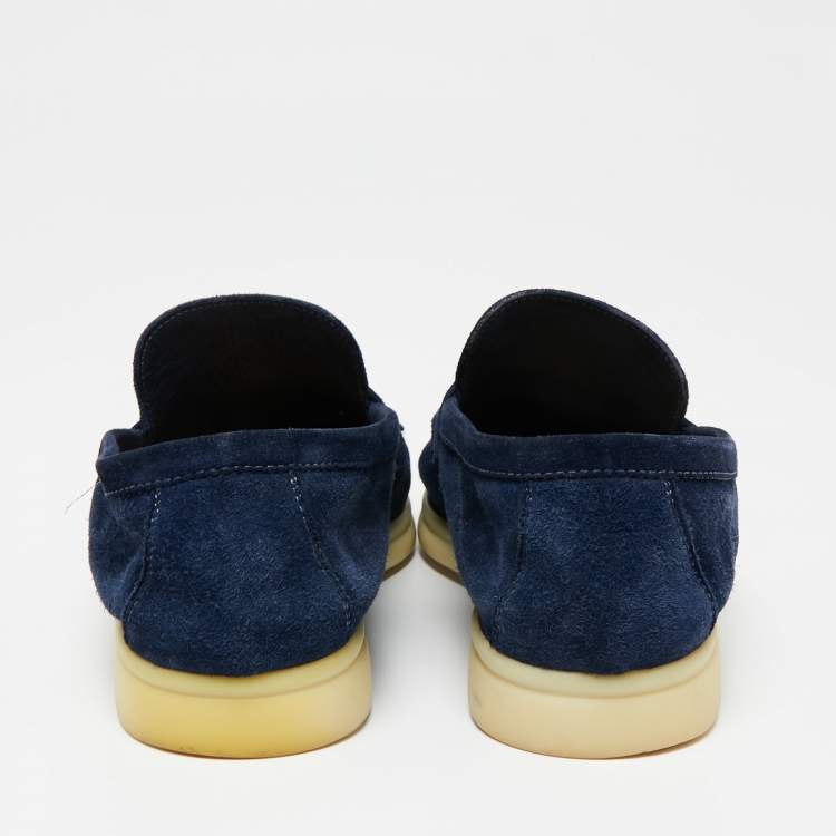 مملوكة مسبقًا Loro Piana Navy Blue Suede Summer Charms Walk Slip On Loafers Size 40