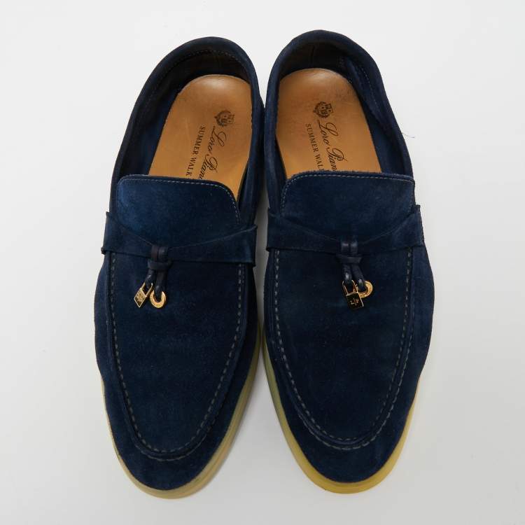 مملوكة مسبقًا Loro Piana Navy Blue Suede Summer Charms Walk Slip On Loafers Size 40