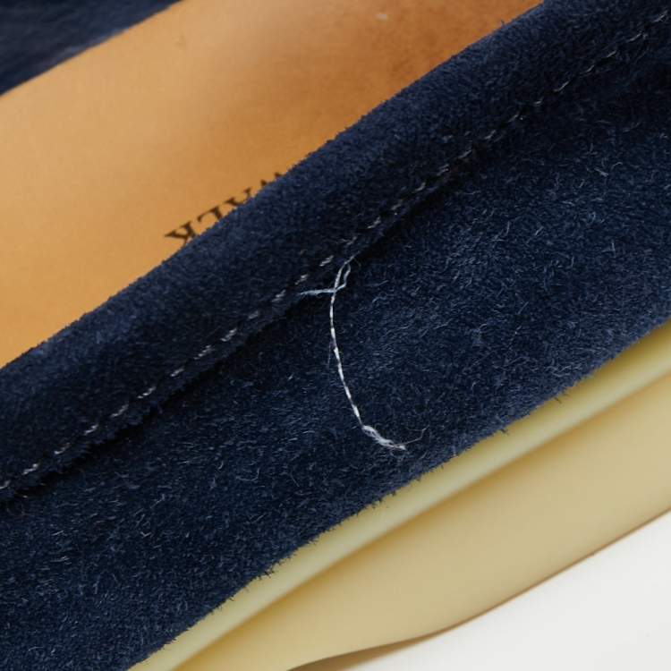 مملوكة مسبقًا Loro Piana Navy Blue Suede Summer Charms Walk Slip On Loafers Size 40