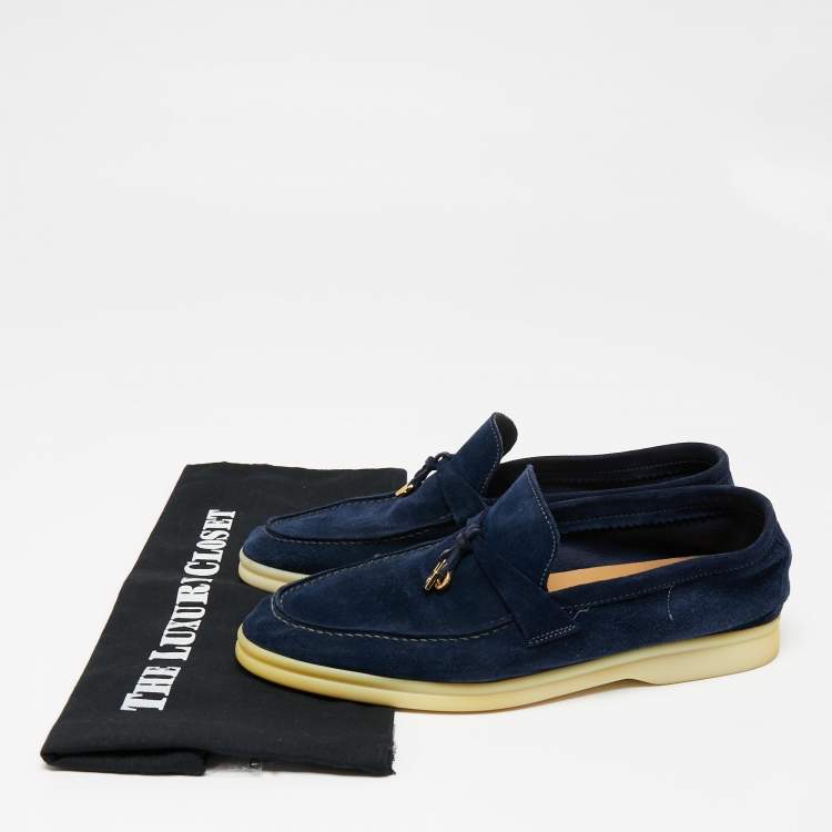 مملوكة مسبقًا Loro Piana Navy Blue Suede Summer Charms Walk Slip On Loafers Size 40