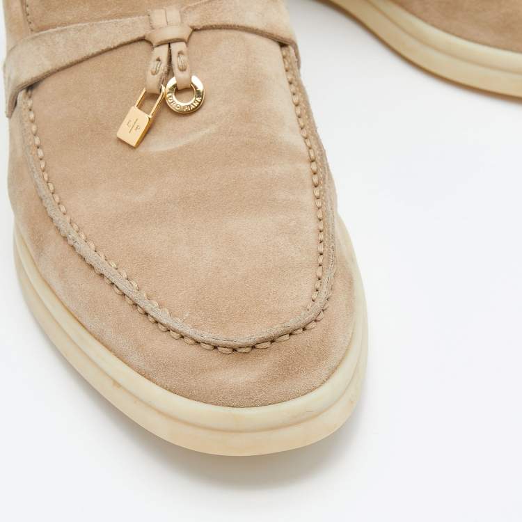 Pre Owned Loro Piana Beige Suede Summer Charms Walk Loafers Size 37.5