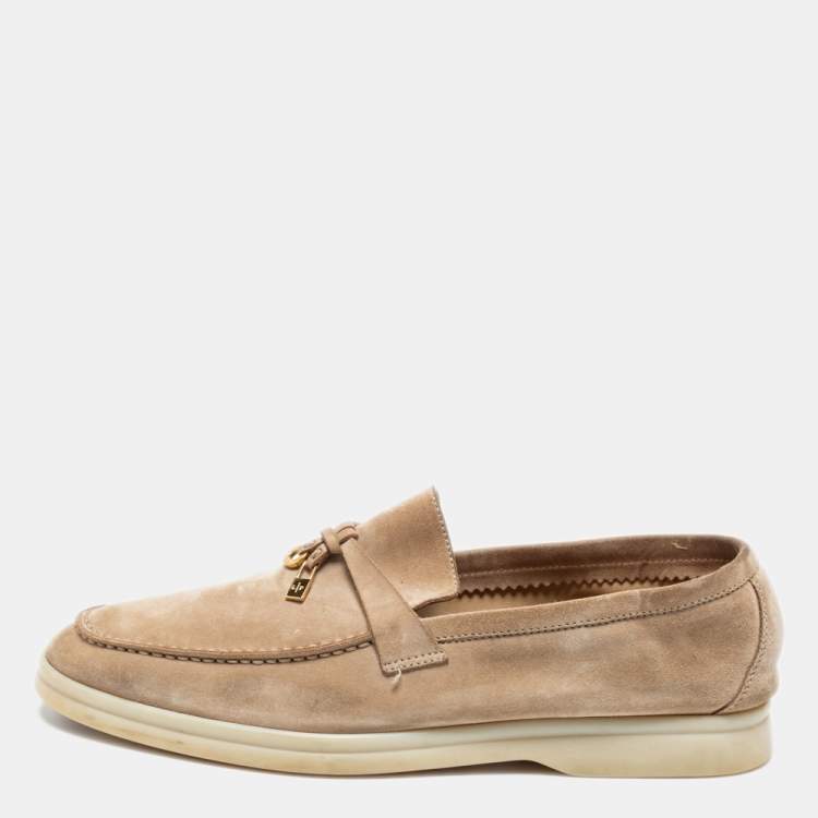Pre Owned Loro Piana Beige Suede Summer Charms Walk Slip-On Loafers Size 40