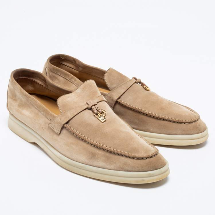 Pre Owned Loro Piana Beige Suede Summer Charms Walk Slip-On Loafers Size 40