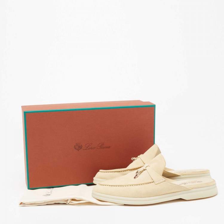 Pre Owned Loro Piana Beige Suede Babouche Charms Flat Mules Size 38