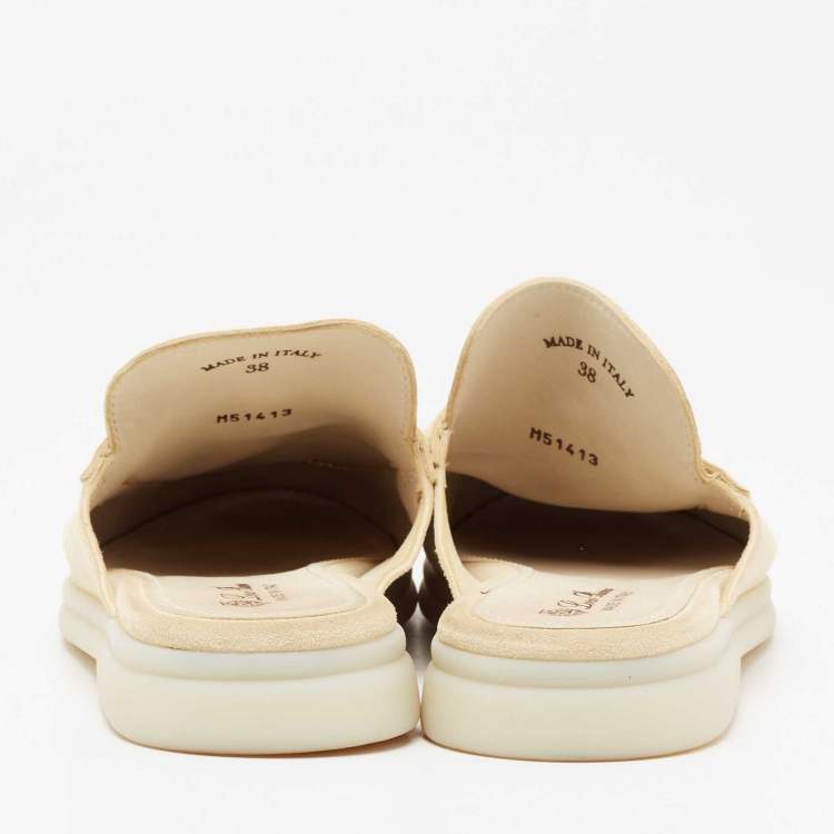 Pre Owned Loro Piana Beige Suede Babouche Charms Flat Mules Size 38