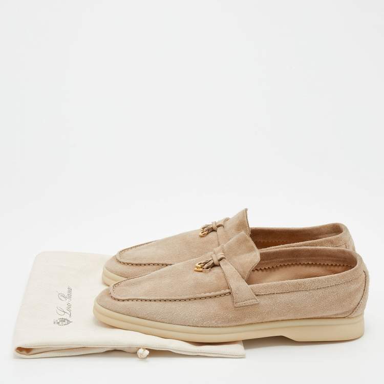 Pre Owned Loro Piana Beige Suede Summer Charms Walk  Loafers Size 38