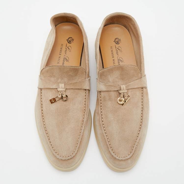 Pre Owned Loro Piana Beige Suede Summer Charms Walk  Loafers Size 38