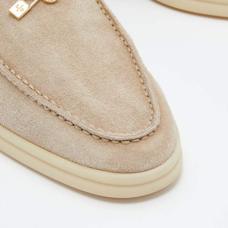 Pre Owned Loro Piana Beige Suede Summer Charms Walk  Loafers Size 38