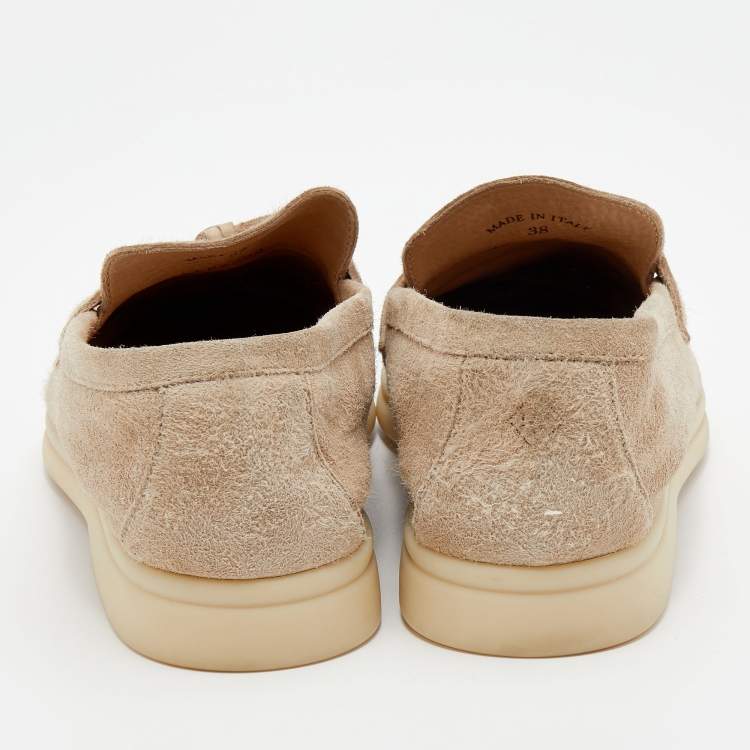 Pre Owned Loro Piana Beige Suede Summer Charms Walk  Loafers Size 38