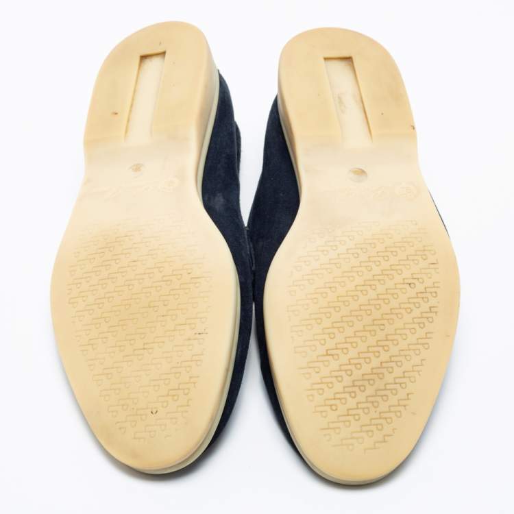 Pre Owned Loro Piana Navy Blue Suede Summer Charms Walk Loafers Size 38.5