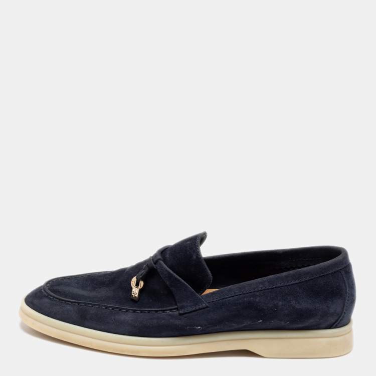 Pre Owned Loro Piana Navy Blue Summer Charms Walk Loafers Size 37