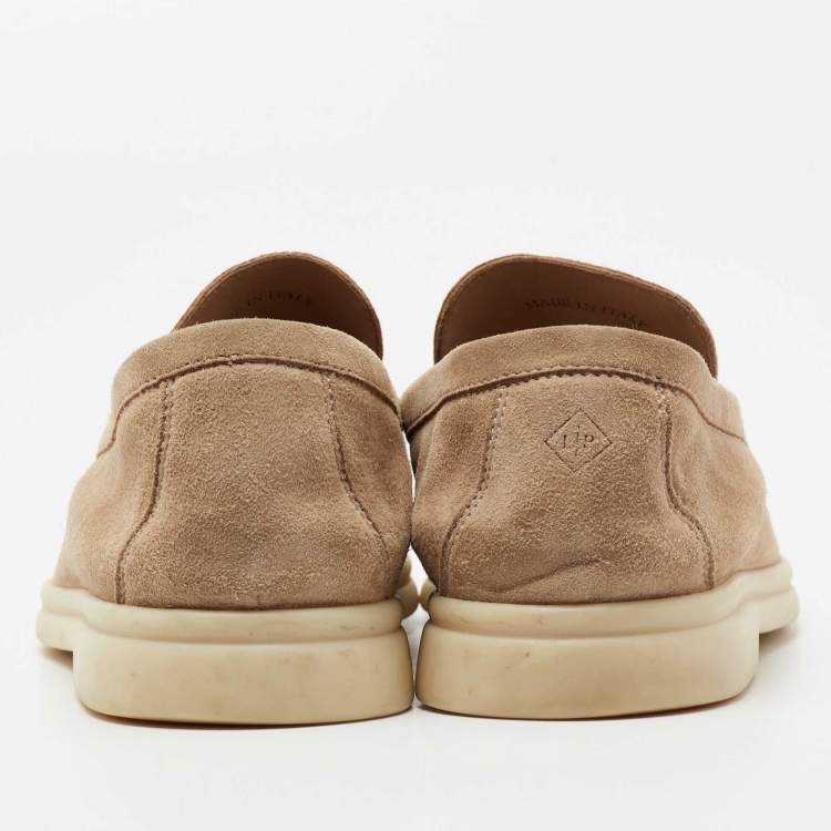 مملوكة مسبقًا Loro Piana Beige Suede Summer Charms Walk Loafers Size 39.5