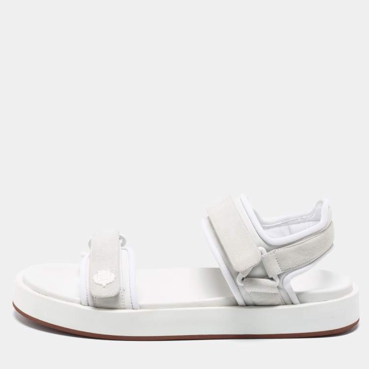 Pre Owned Loro Piana White Leather and Suede Waikiki Flat Sandals Size 40