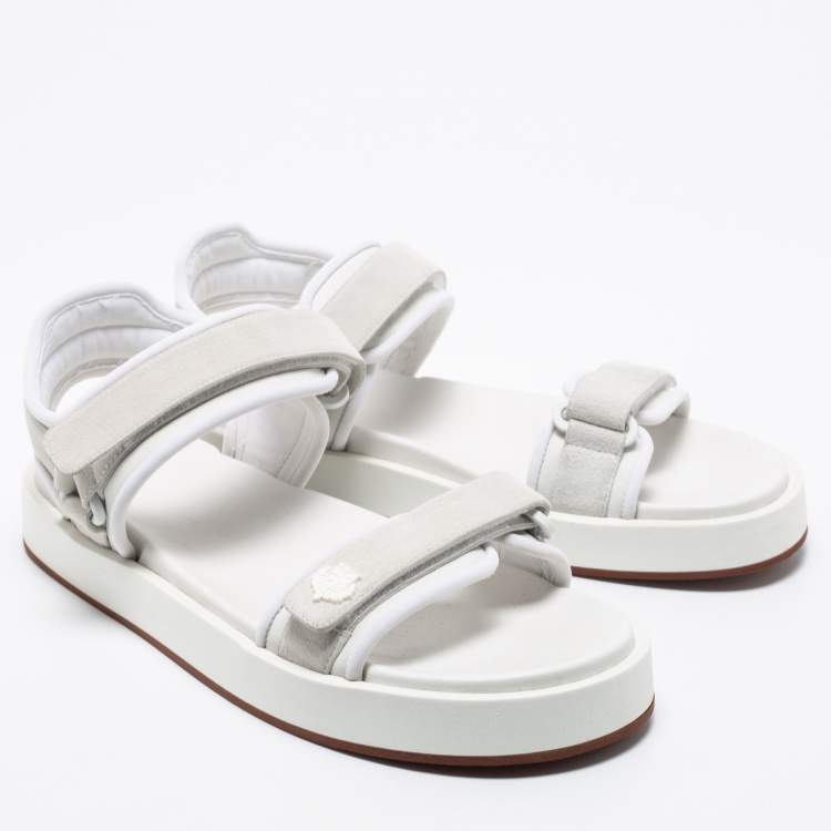 Pre Owned Loro Piana White Leather and Suede Waikiki Flat Sandals Size 40