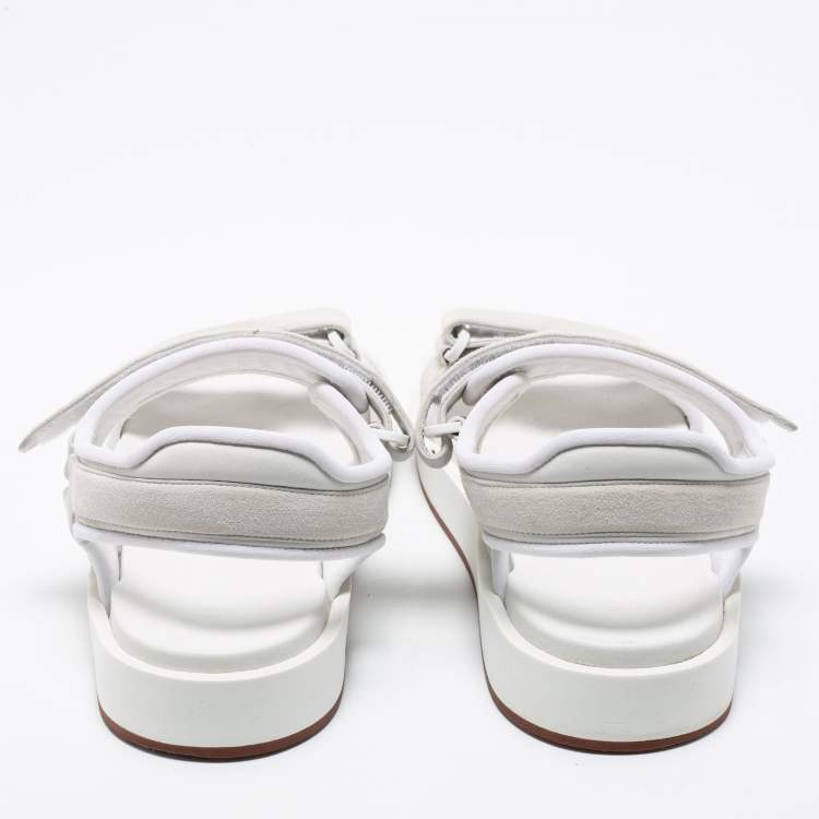 Pre Owned Loro Piana White Leather and Suede Waikiki Flat Sandals Size 40