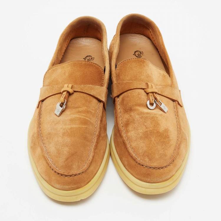 Pre Owned Loro Piana Light Brown Suede Summer Charms Walk Loafers Size 36