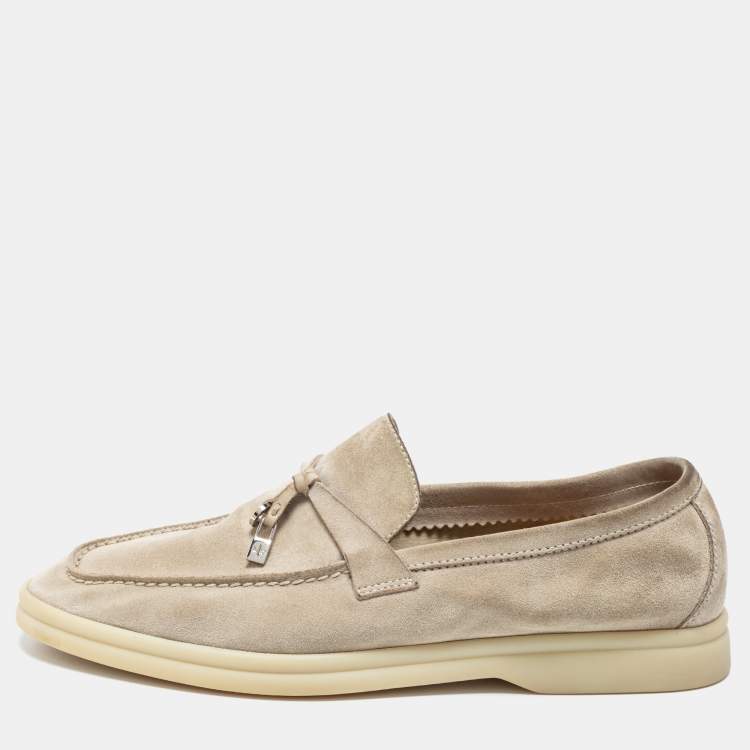 Pre Owned Loro Piana Grey Suede Summer Charms Walk Slip on Loafers Size 38.5