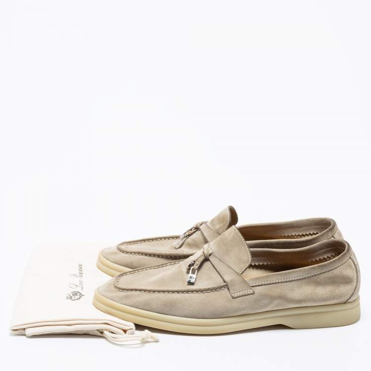 Pre Owned Loro Piana Grey Suede Summer Charms Walk Slip on Loafers Size 38.5