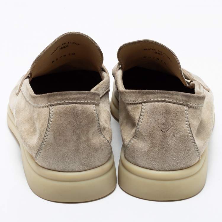 Pre Owned Loro Piana Grey Suede Summer Charms Walk Slip on Loafers Size 38.5