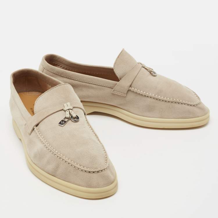 Pre Owned Loro Piana Beige Suede Summer Charms Walk Loafers Size 38