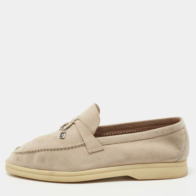Pre Owned Loro Piana Beige Suede Summer Charms Walk Loafers Size 38