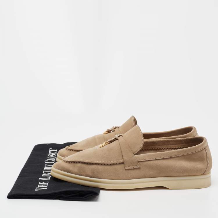 مملوكة مسبقًا Loro Piana Beige Suede Summer Charms Walk  Loafers Size 39.5