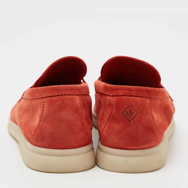 Pre Owned Loro Piana Coral Orange Suede Summer Charms Walk Loafers Size 37
